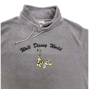 Vtg Walt Disney World Tigger Fleece Pullover Cowl Neck Sweatshirt Womens XL Gray